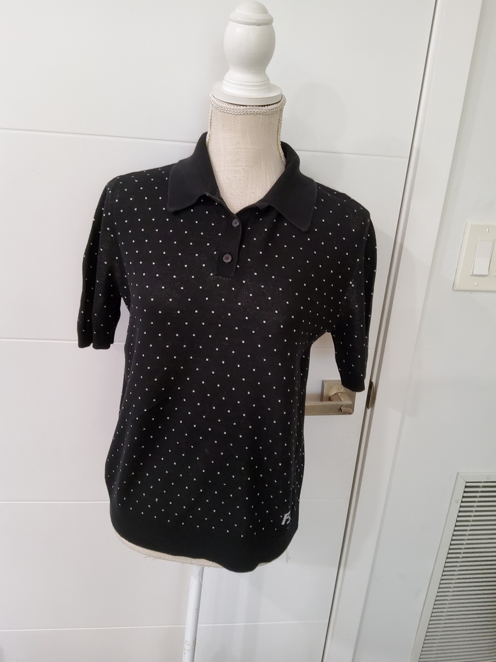 Fendi Black Polo with White Micro Dots Size 4